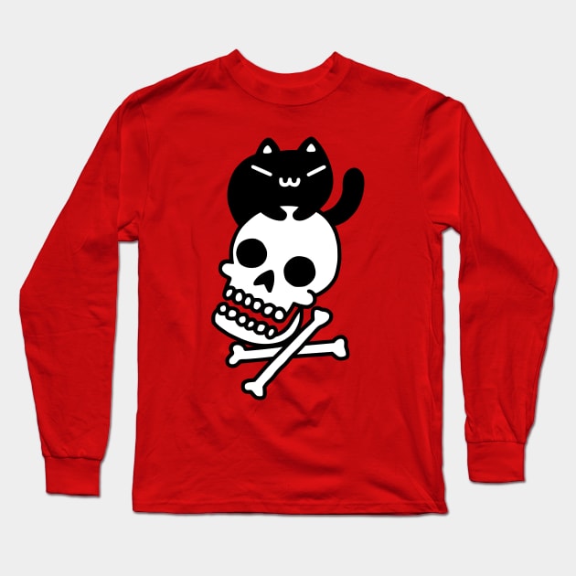 Cat And Crossbones Long Sleeve T-Shirt by obinsun